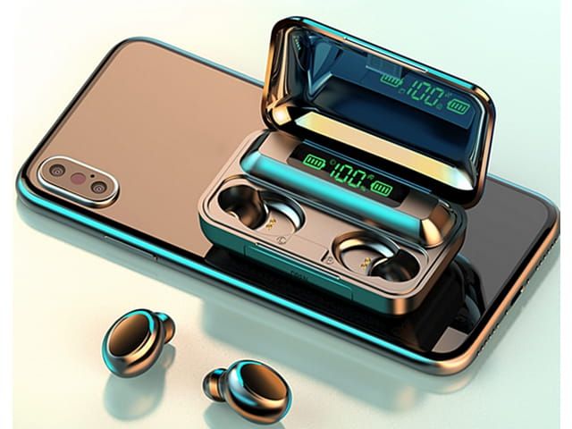Słuchawki Bluetooth TWS F9-5 z etui, czarne, do 6h muzyki