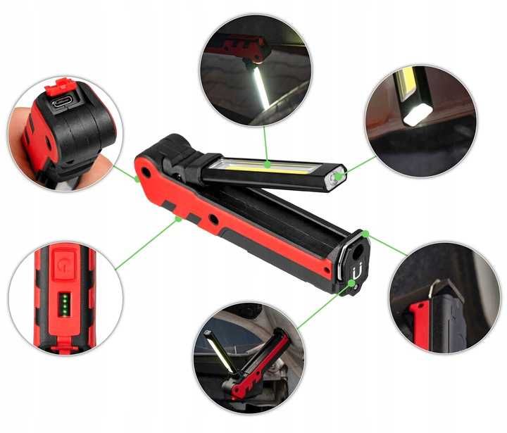 Mocna lampka robocza latarka warsztatowa  LAMPA Z MAGNESEM USB