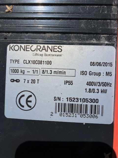Suwnica wciągarka 1 T Konecranes CLX  z belką HEB 240  L - 6500 mm