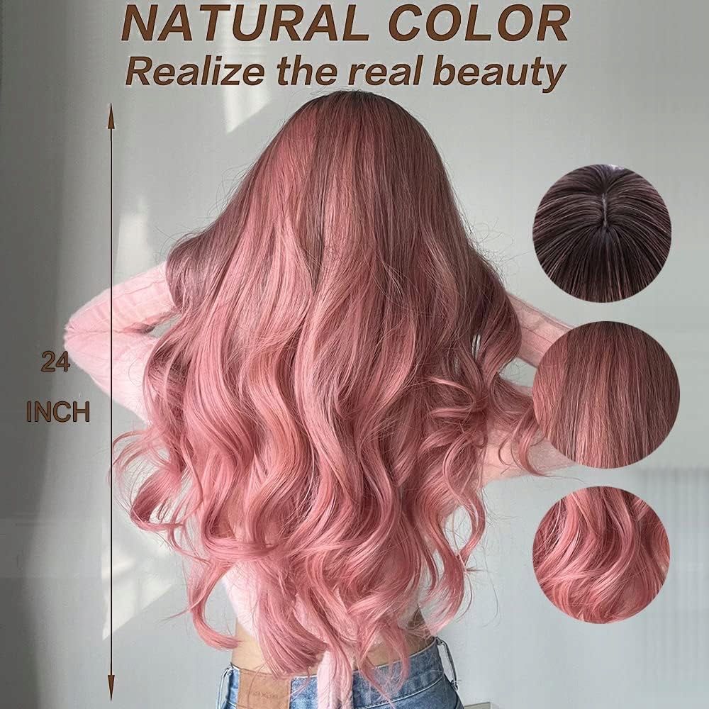 Peruka włosy długie syntetyczne różowe