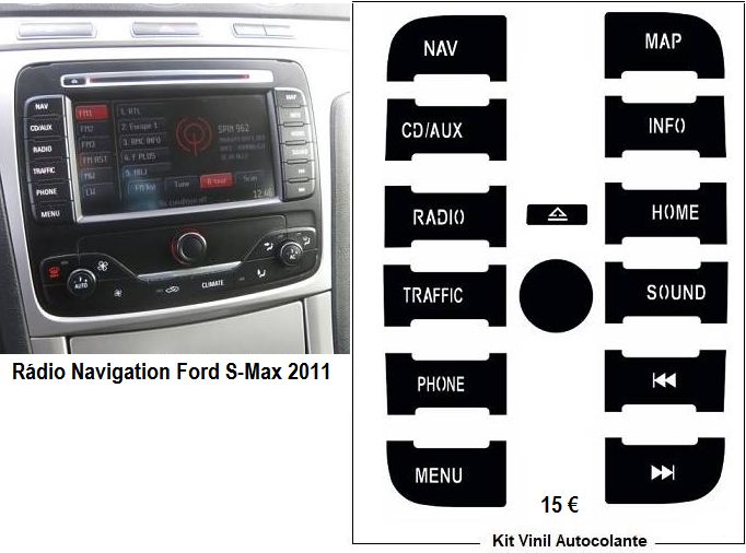 Kit Vinil Autocolante Botões Auto-Rádio Ford S-Max / Mondeo / KA