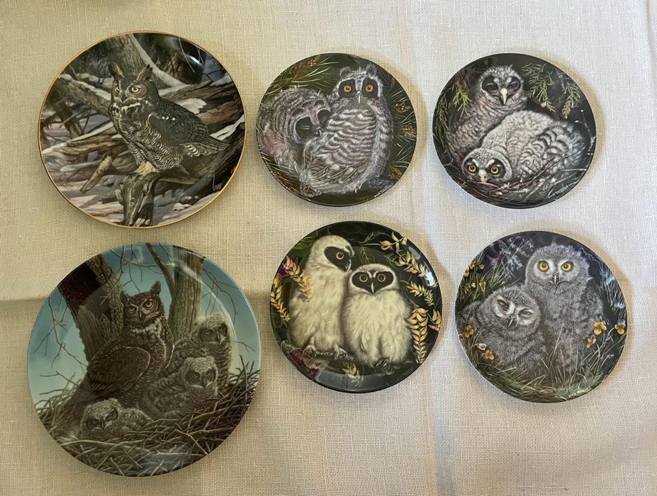 Talerze dekoracyjne, sowa, ptak, zwierzęta, las