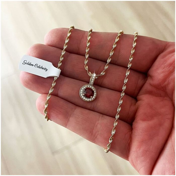 Błyszczący Damski Złoty Naszyjnik Stal 316 + Zawieszka Kryształ Dla Ko