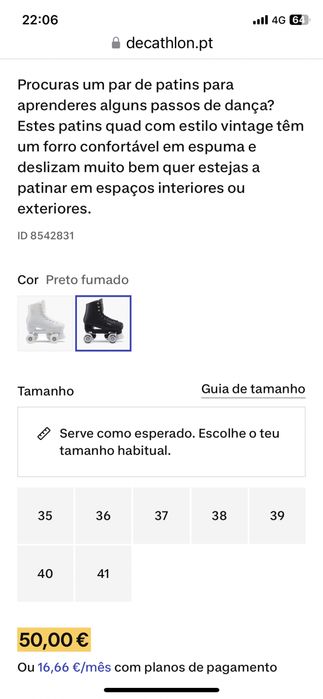 Patins 4 rodas. Usados 2x. Novos! N. 35