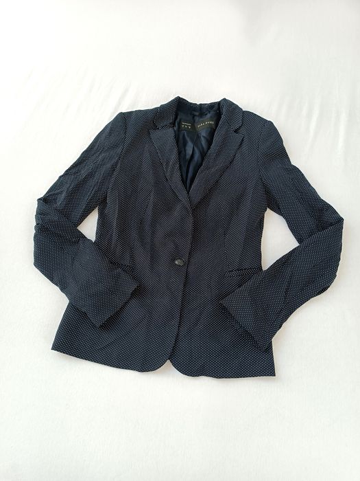 Wiskozowa granatowa marynarka damska żakiet w kropki S Zara