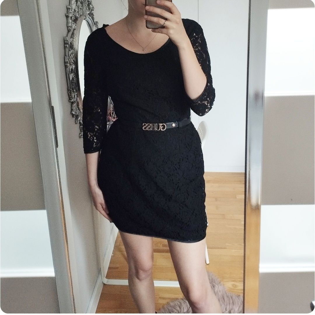 Sukienka koronkowa mini mała czarna Massimo Dutti 42 XL