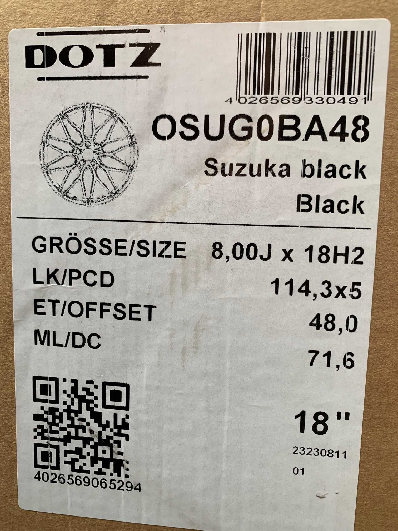 4x felgi DOTZ SUZUKA black 18"x8" roz. 5x114,3 ET 48 KIA MAZDA RENAULT