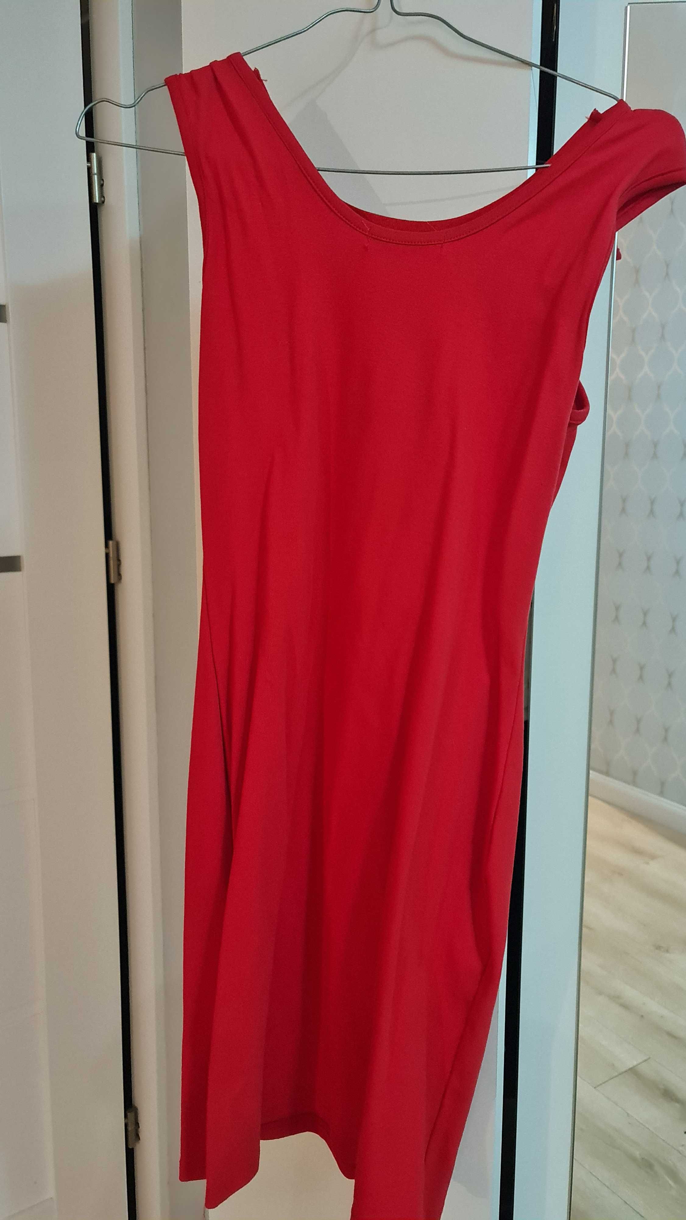 Mała czerwona sukienka z ozdobnym dekoltem S 36 nowa