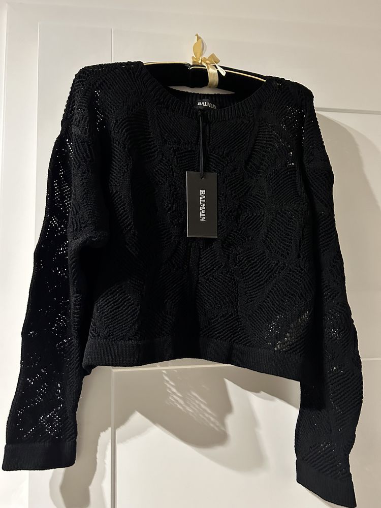 Piękny czarny ażurowy sweterek Balmain L