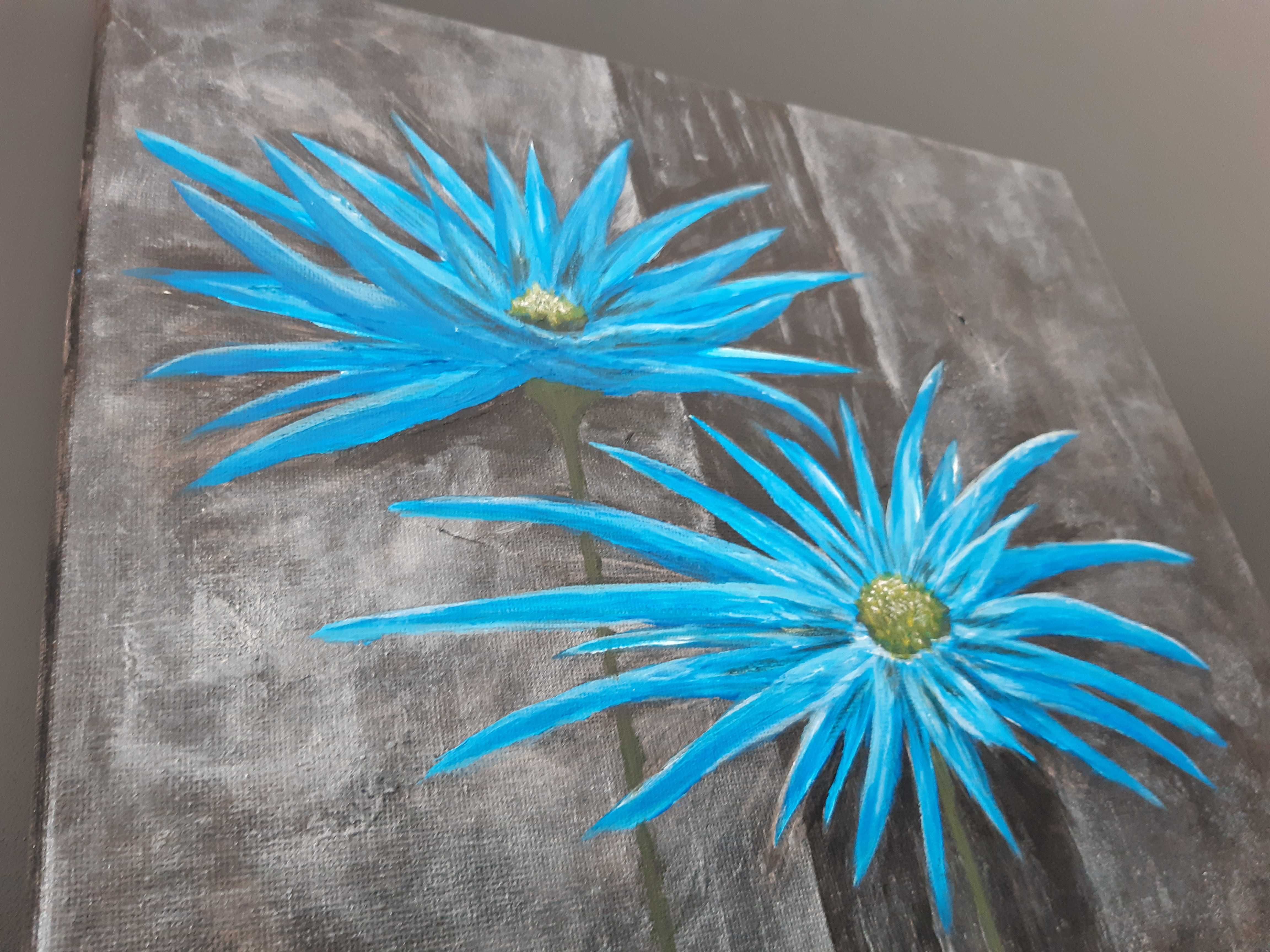 Obraz niebieski kwiat handmade abstrakcja
