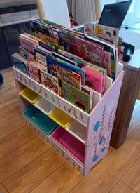 Biblioteczka dziecięca, stojący regał na książki, pojemniki na zabawki