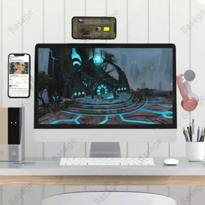 Suporte magnético para fixar telemóveis ao lado do monitor PRETO