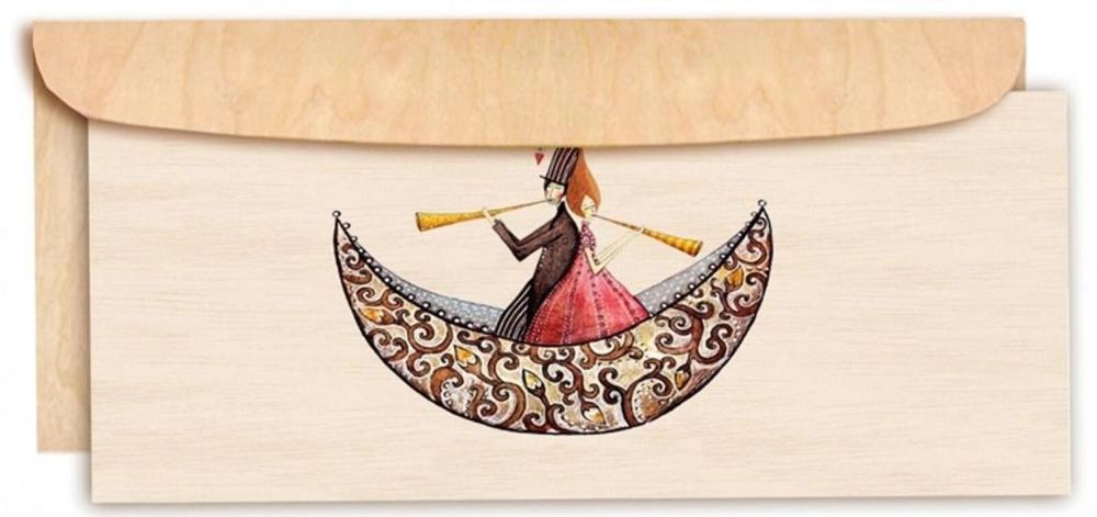 Karnet drewniany DL z drewnianą kopertą Ślub łódka Cozywood