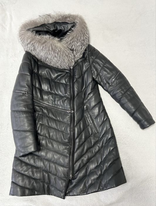 Куртка кожаная женская зимняя/холодная осень