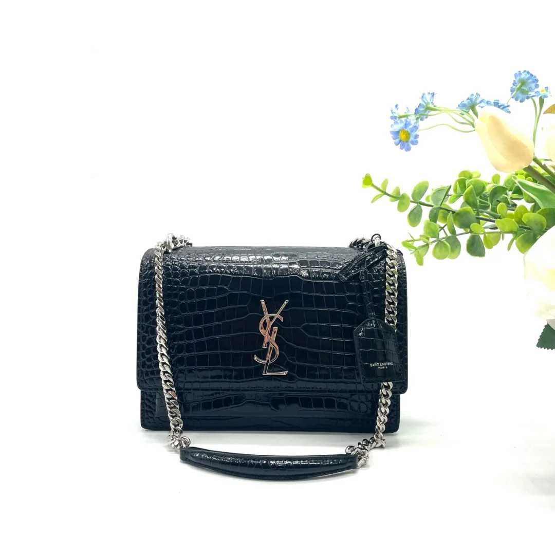 YSL Damska torebka na ramię z wytłoczonym wzorem krokodyla