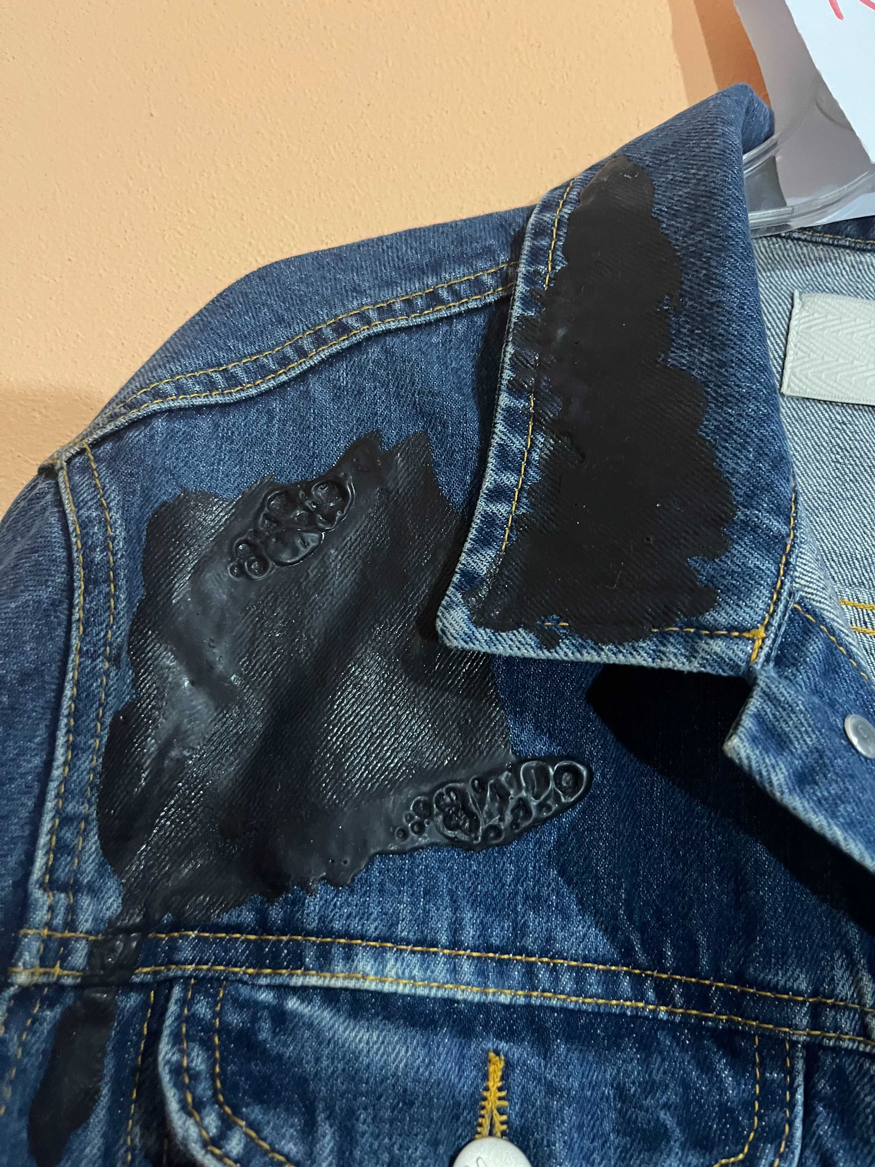 MISBHV kurtka dżinsowa z czarnym printem farbą 2018 print indigo L