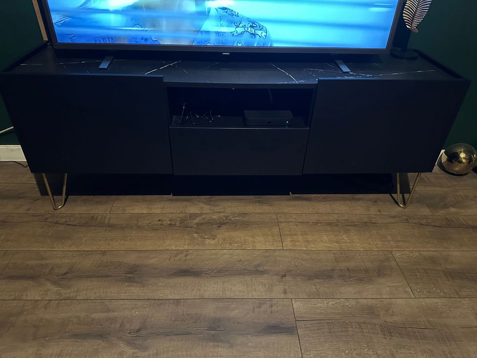 Szafka pod telewizor stolik RTV Marmur złote nogi