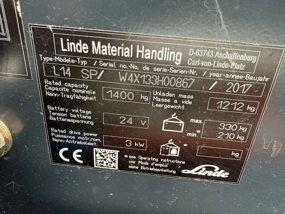 Linde L14SP rydwan wózek paletowy z masztem 3,4m paleciak podest 2017r