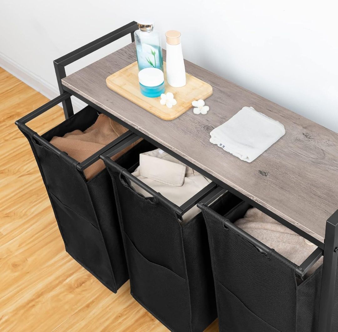 HOOBRO Kosz na pranie, pojemnik na pranie z półką, 3 przegródki Loft