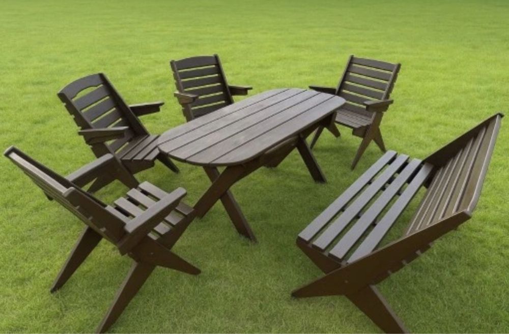 HIT! Składane meble ogrodowe drewniane - stół + krzesła + ławka