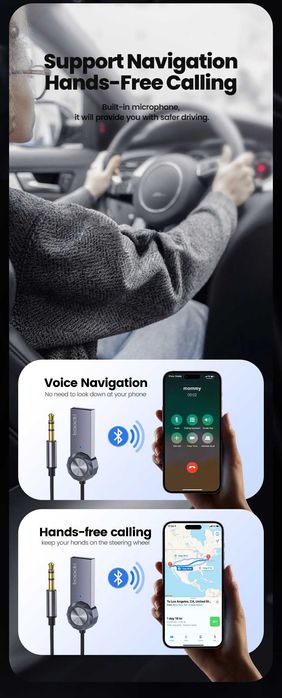 Адаптер Bluetooth 5.1 до 3,5-мм розєму AUX Toocki, сірий (TQ-BT02GREY)