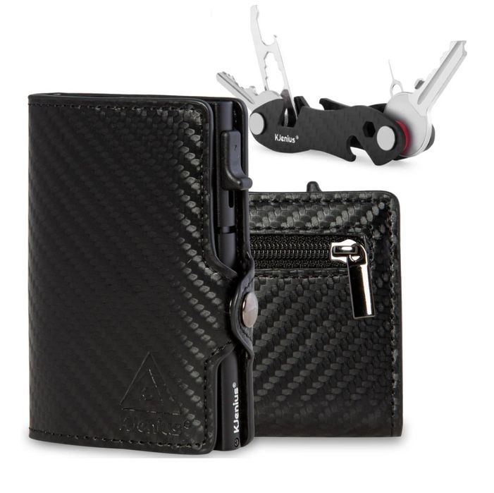 KJENIUS Leonardo RFID Smukły portfel męski z ochroną RFID z włókna węg