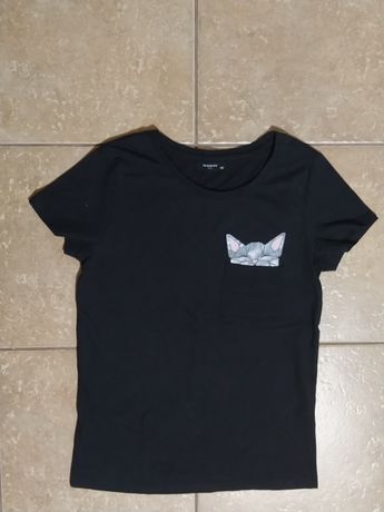 Czarny T-shirt z kotkiem XS