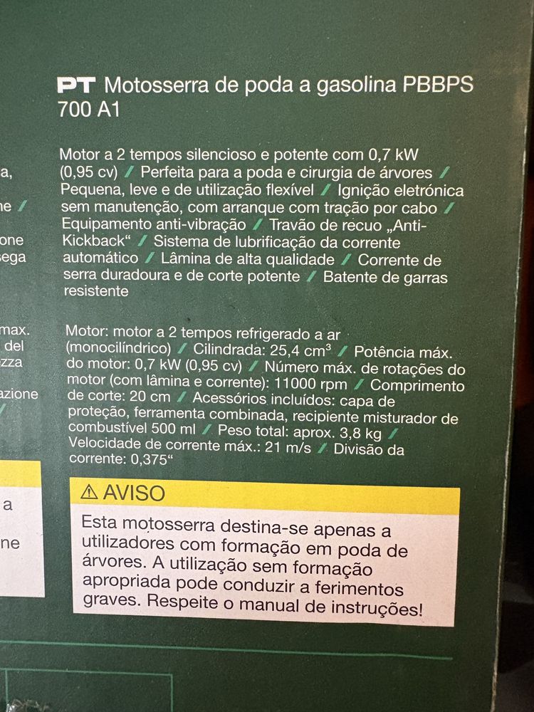 Motoserra de Poda a Gasolina - PARKSIDE- NOVA