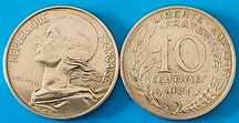 Lote 2 moedas 10 Cêntimos 1981, França