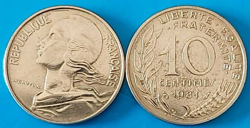 Lote 2 moedas 10 Cêntimos 1981, França