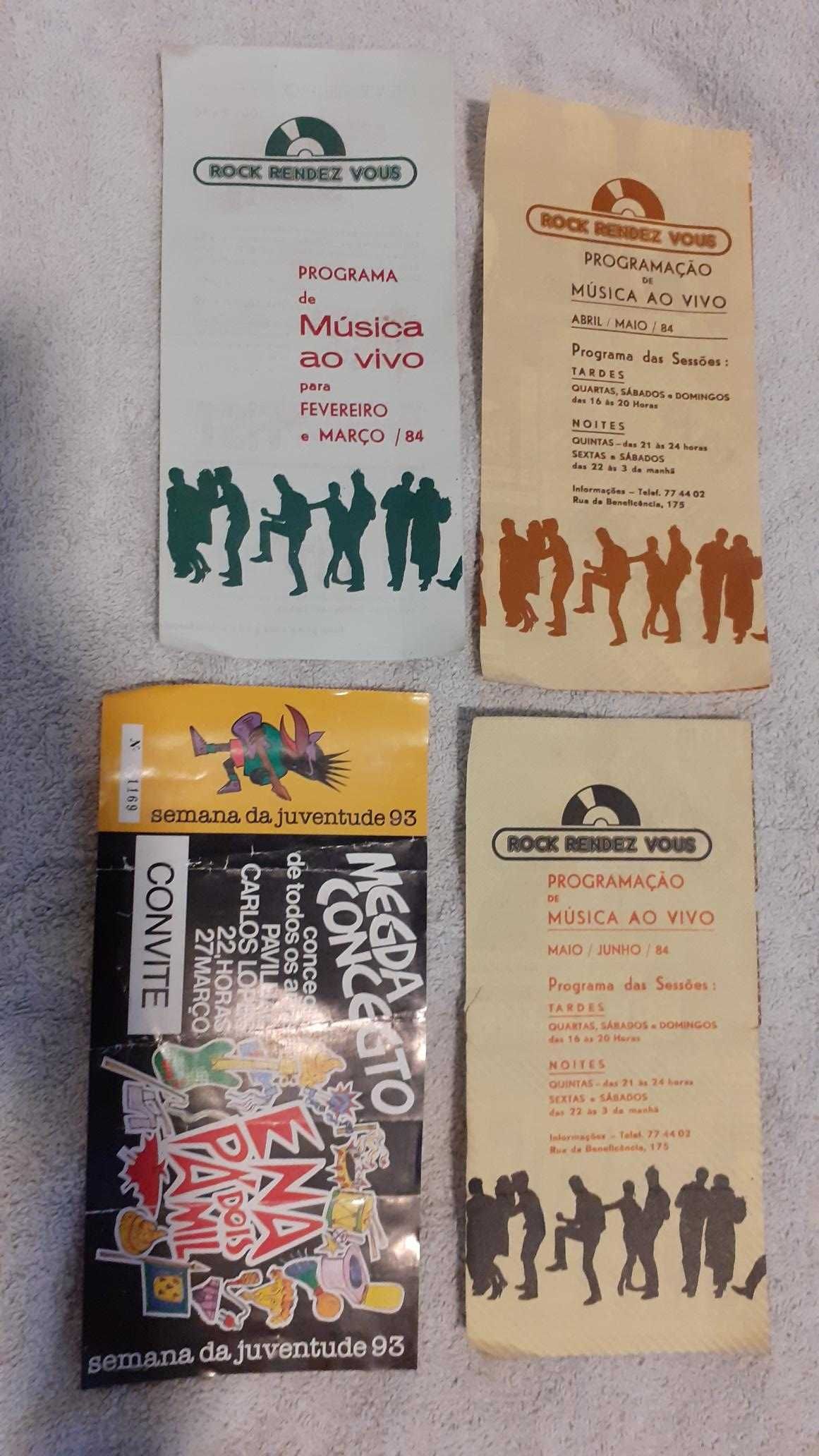 Bilhetes concertos antigos e panfletos coleção vintage