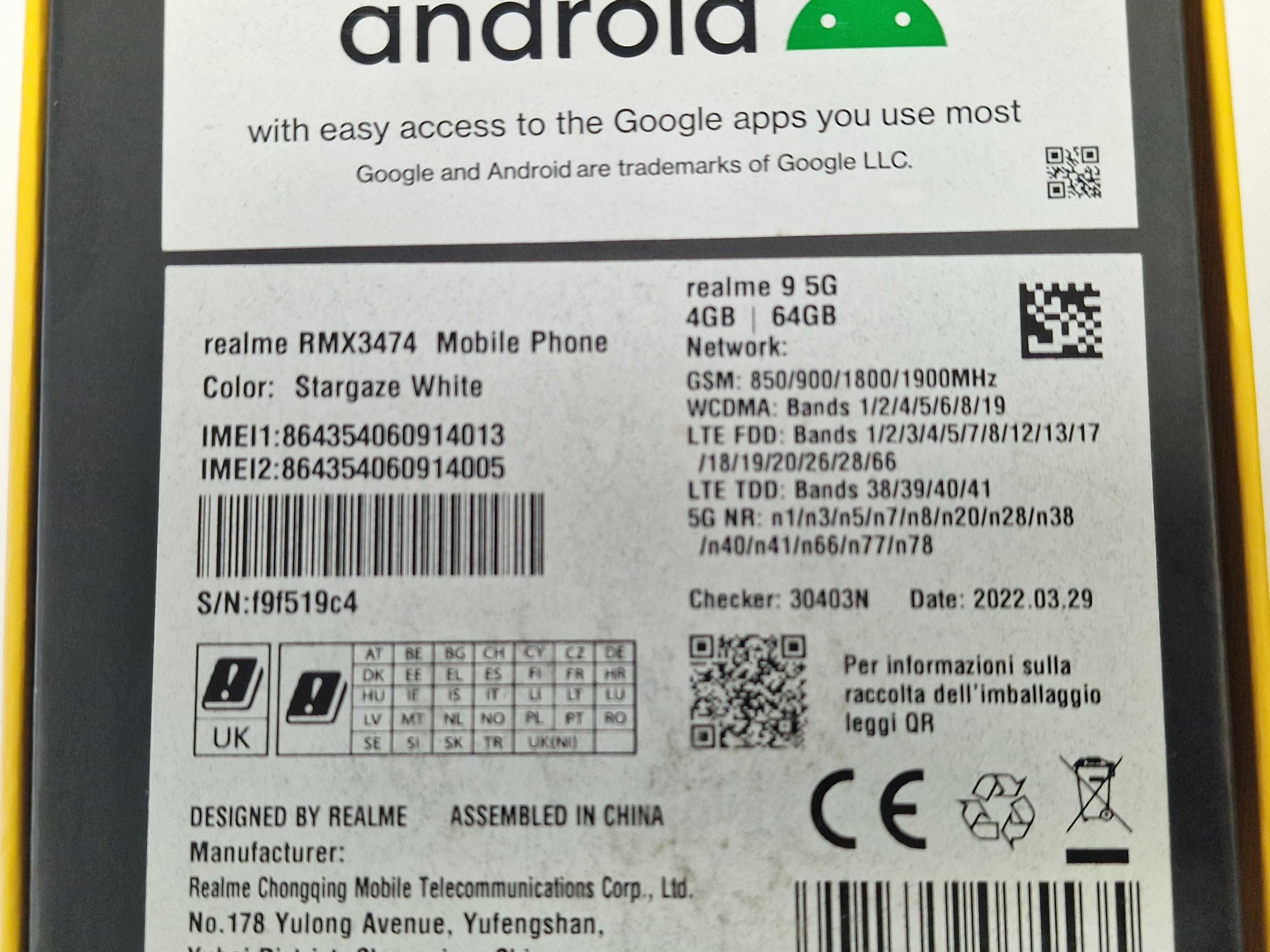 Realme 9 5G Dual Sim/ 4GB/ 64GB/ Stargaze White/ Grade A-/ Ładowarka