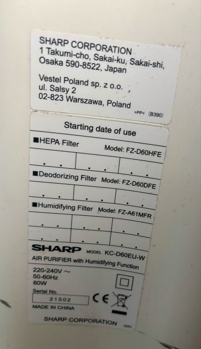 Oczyszczacz powietrza z funkcją nawilżania i jonizacji