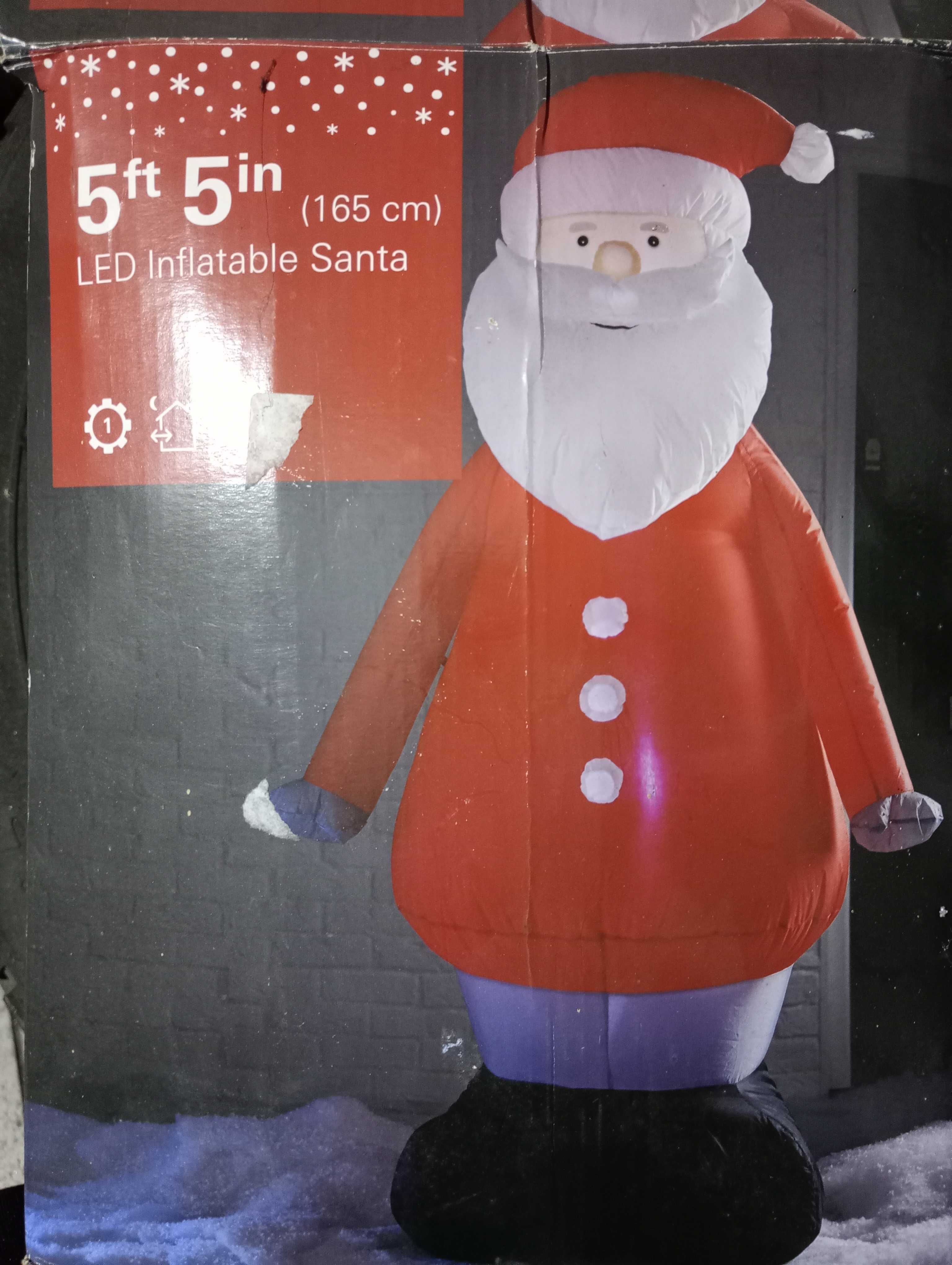 Dmuchany Podświetlany Mikołaj duży 165cm + GRATIS