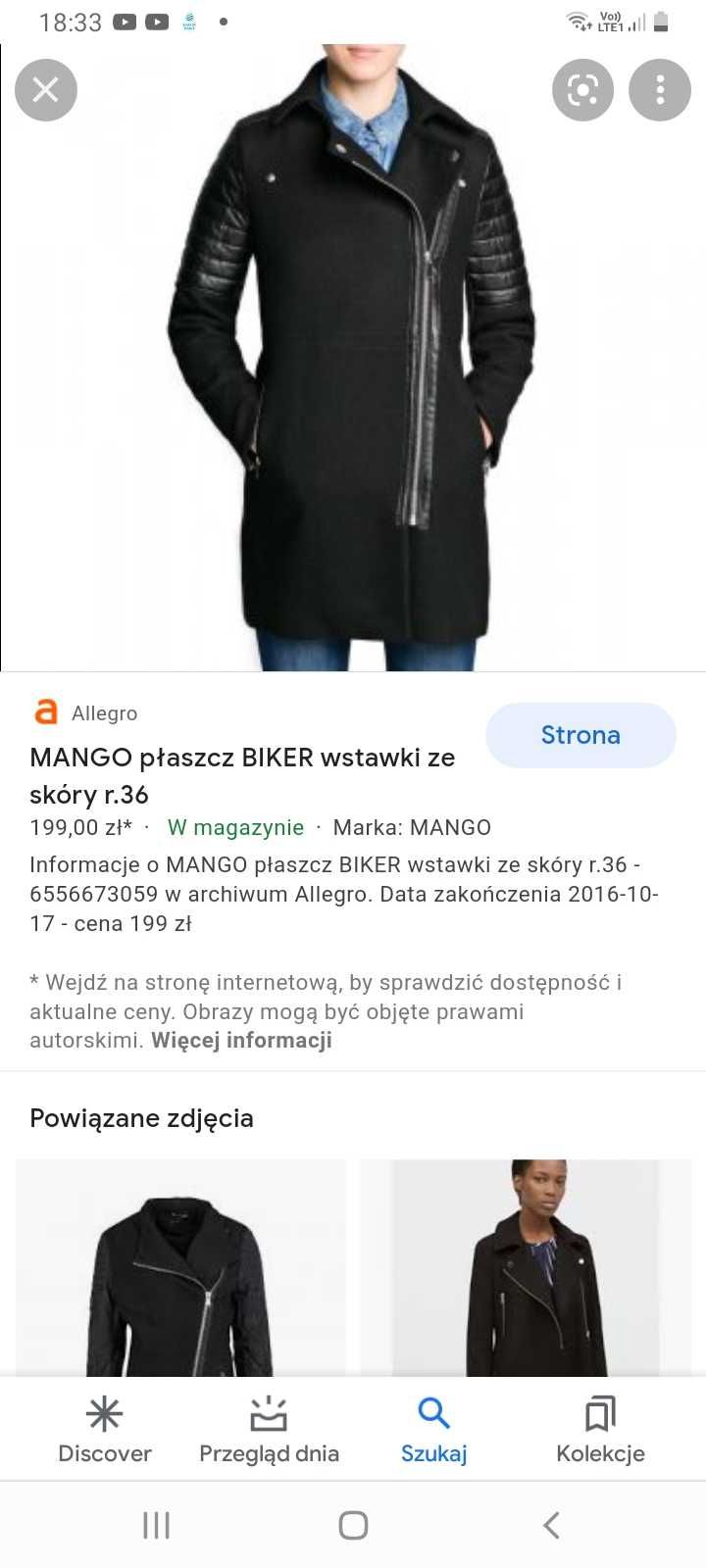 Płaszcz biker firmy Mango skórzane wstawki