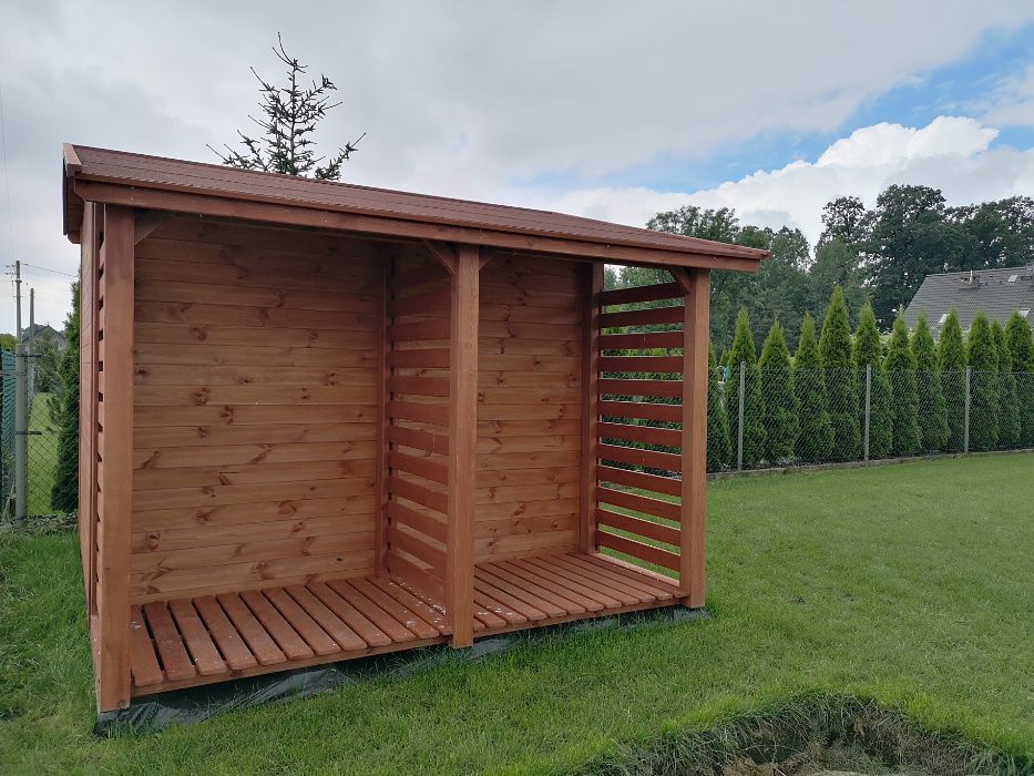 Domek narzędziowy 2 x 3m, podwójne drzwi + drewutnia 1,1 x 3m