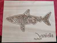 Quadro 2.5D tubarão floral/mandala personalizado 40x33cm