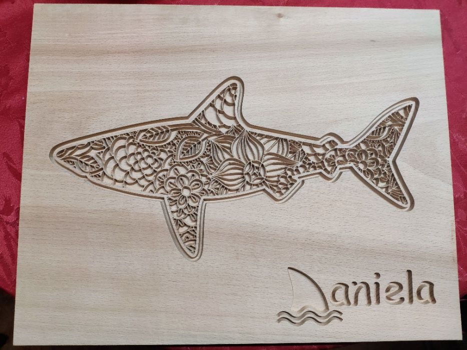 Quadro 2.5D tubarão floral/mandala personalizado 40x33cm