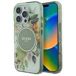 Etui Guess IML Flower & Tonal Circle MagSafe na iPhone 16 Pro - zielon