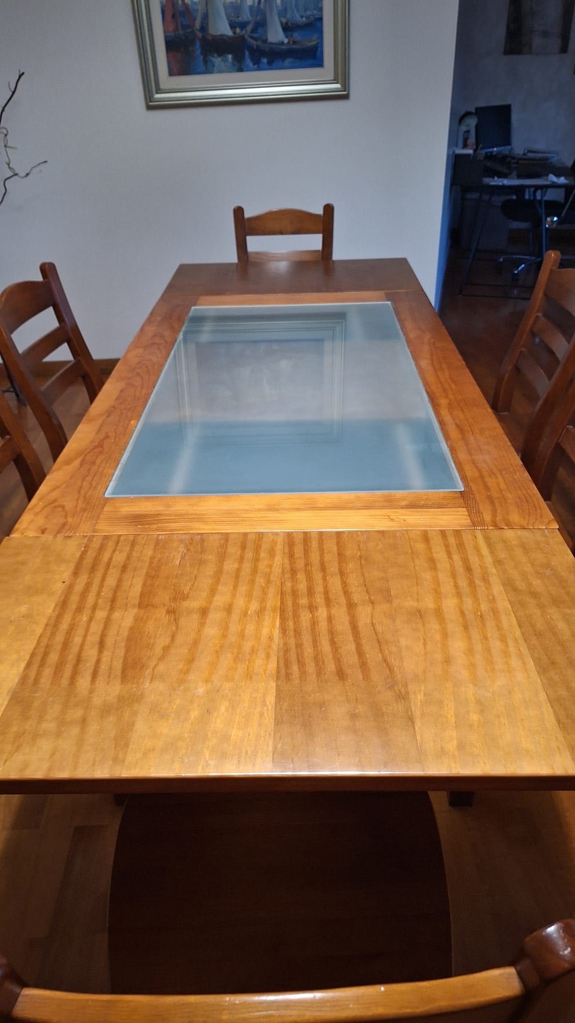 Mesa pinho mel extensível + 6 cadeiras