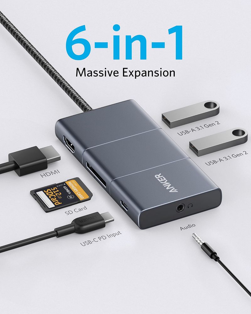 Anker USB Type C хаб, 6-in-1 USB-C адаптер, HDMI, USB 3.1