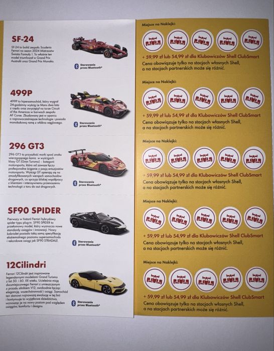 Komplet oryginalne najlejek Shell Ferrari 2025 samochdziki