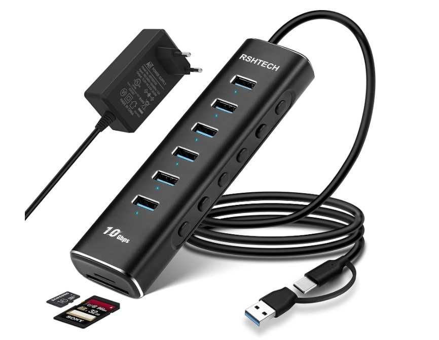 Adapter HUB stacja ładująca Koncentrator USB 3.2, 8 portów