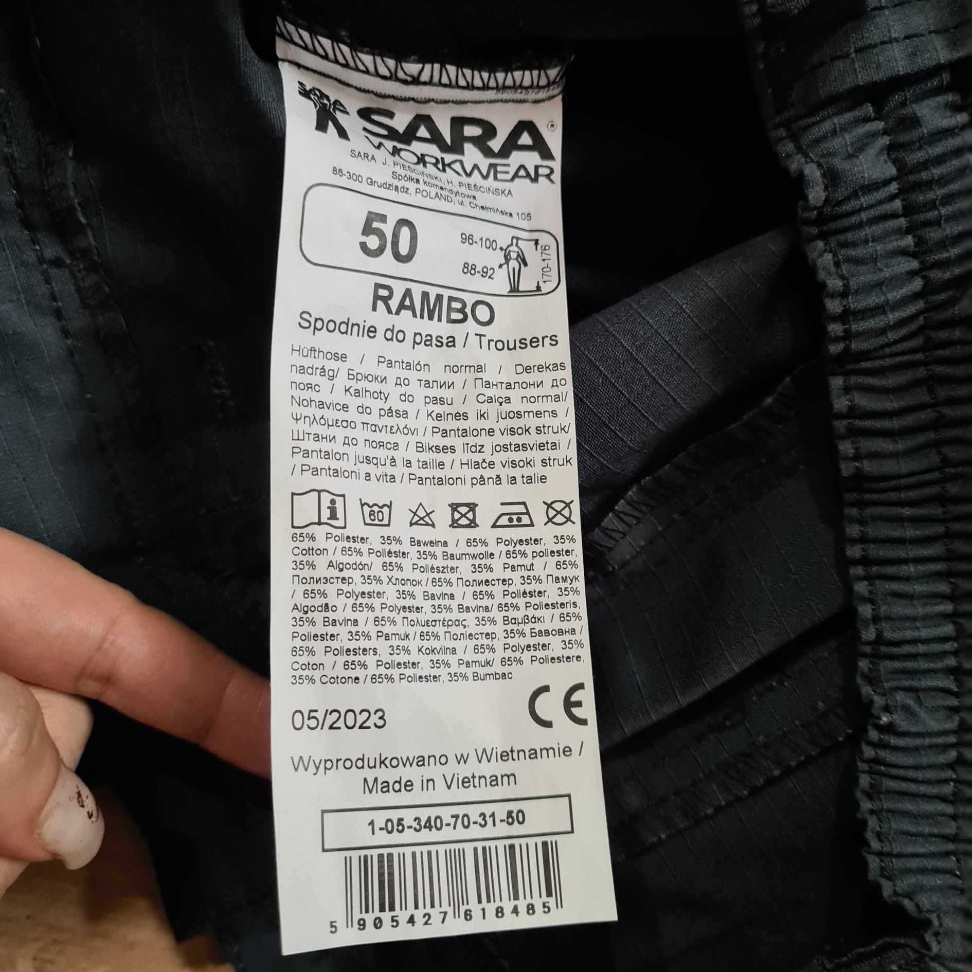 Sara Workwear Rambo spodnie męskie otwory na nakolanniki 50