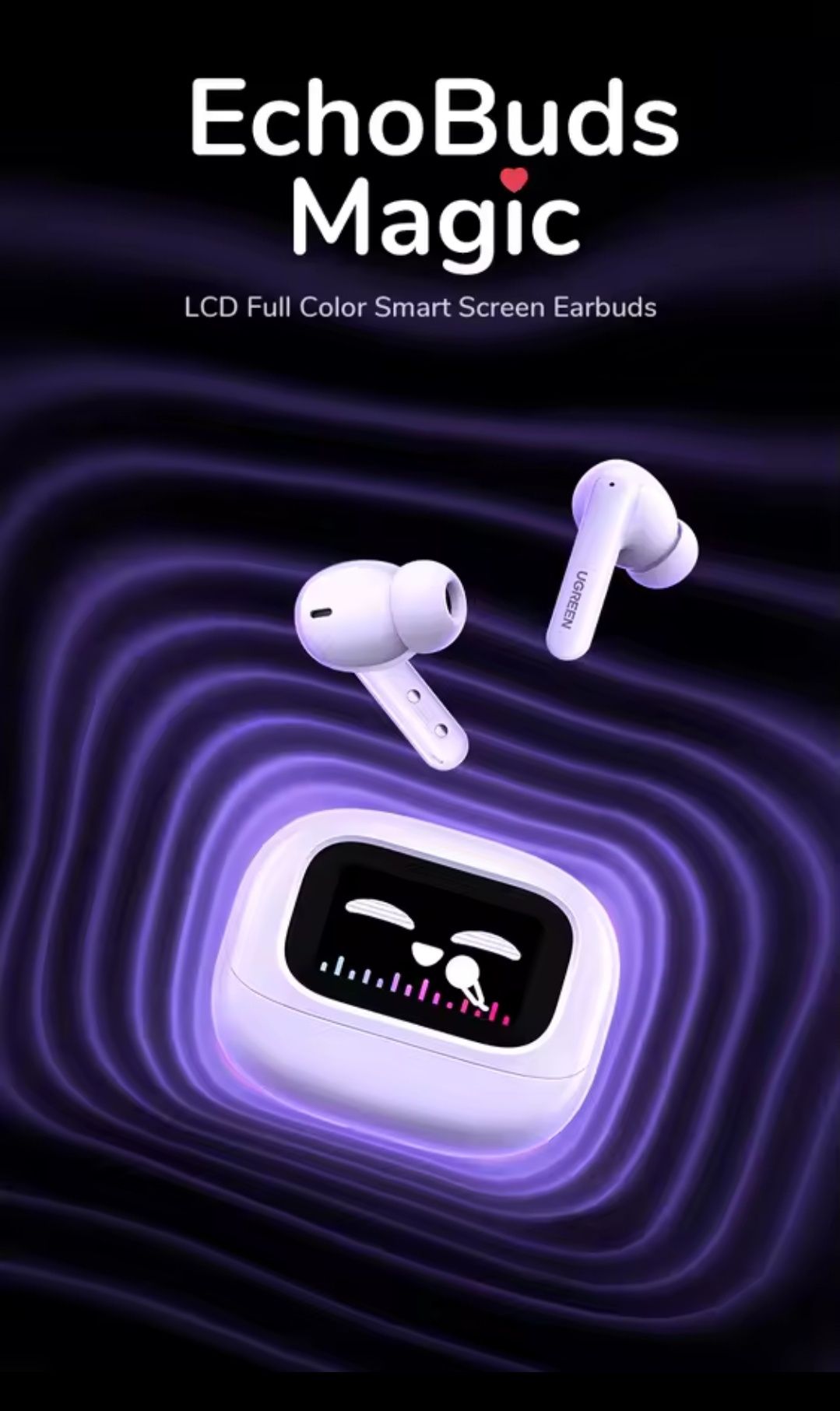 TWS наушники с экраном UGREEN Echo buds Magic,Белые.Ldac.30h.52db.App#