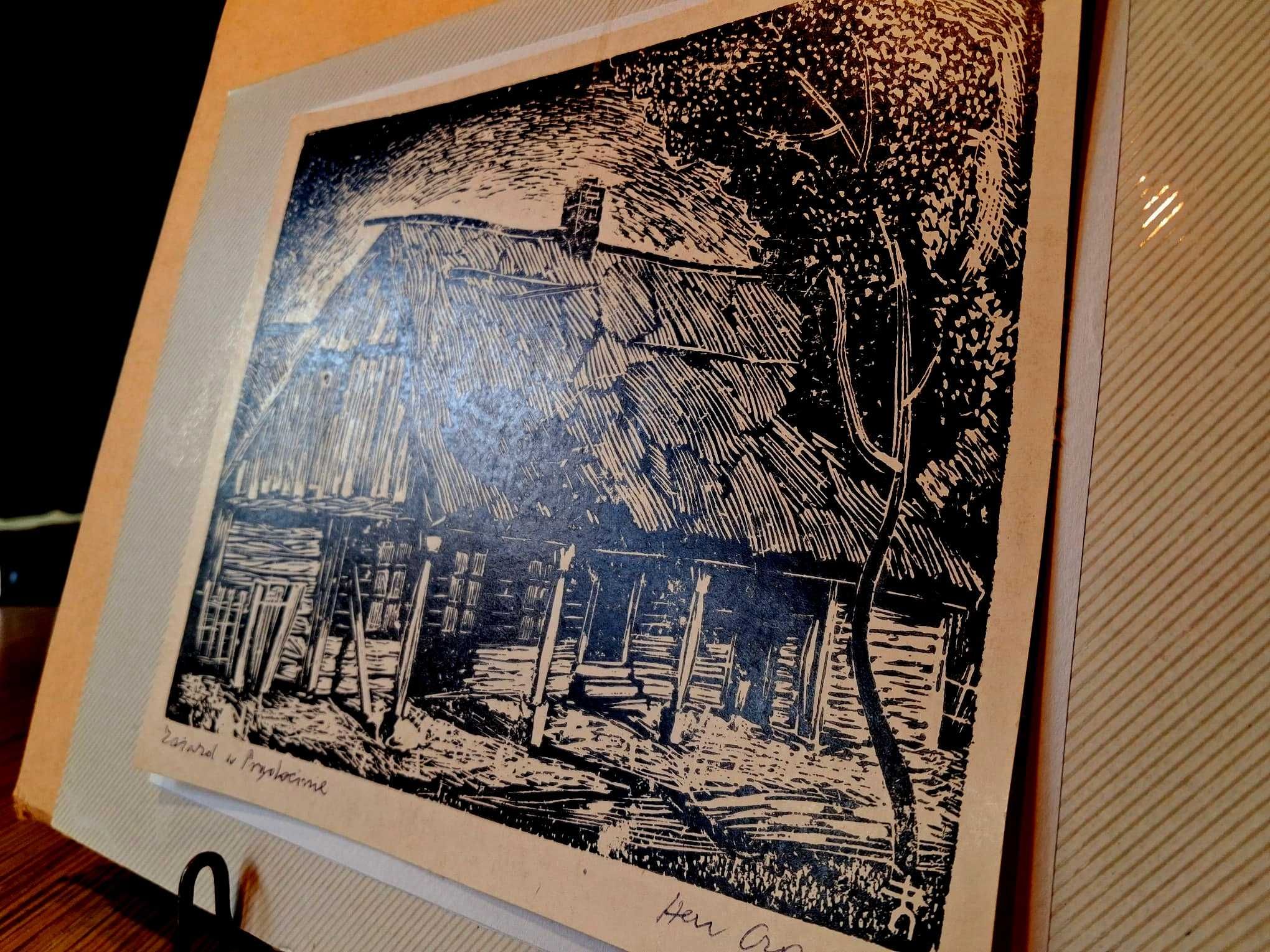 UNIKAT oryginał sygnowana grafika Henryk CZAMAN 1907 "Zajazd Prądocin"