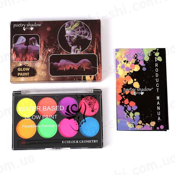 Профессиональный флуоресцентный аквагрим 8цветов кисточка БодиартFC802