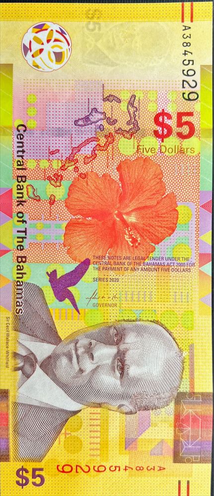 Банкнота 5 долларів Багами 2020 рік UNC