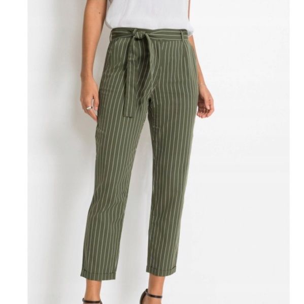 bonprix khaki spodnie damskie chinosy cygaretki 7/8 z wiązaniem 38-40