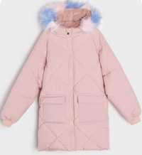 Nowy płaszcz różowy damski parka z futerkiem zimowa kurtka pudrowa